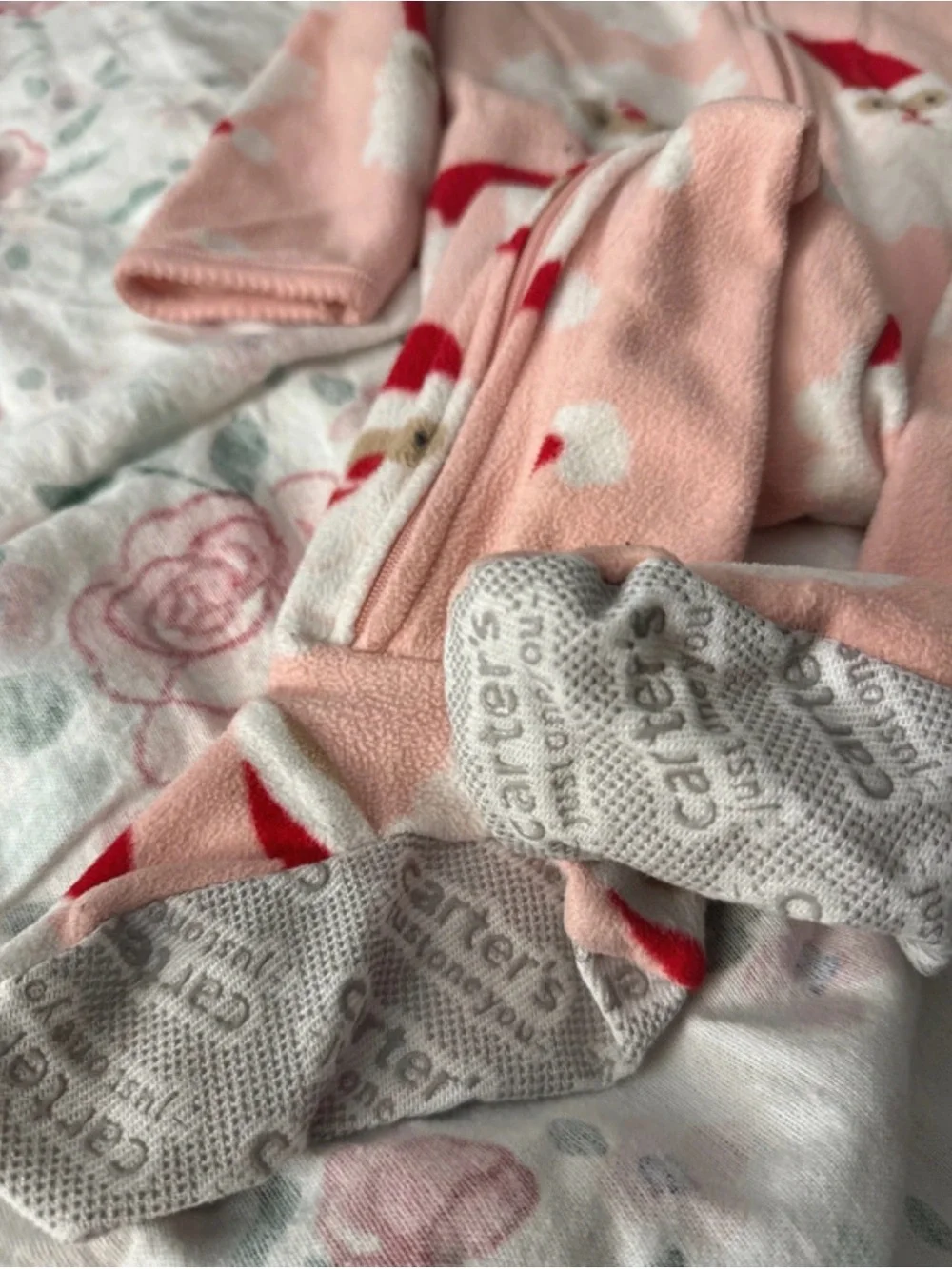 Carter's Pink Santa Fleece Footed Sleep Sack Pajamas